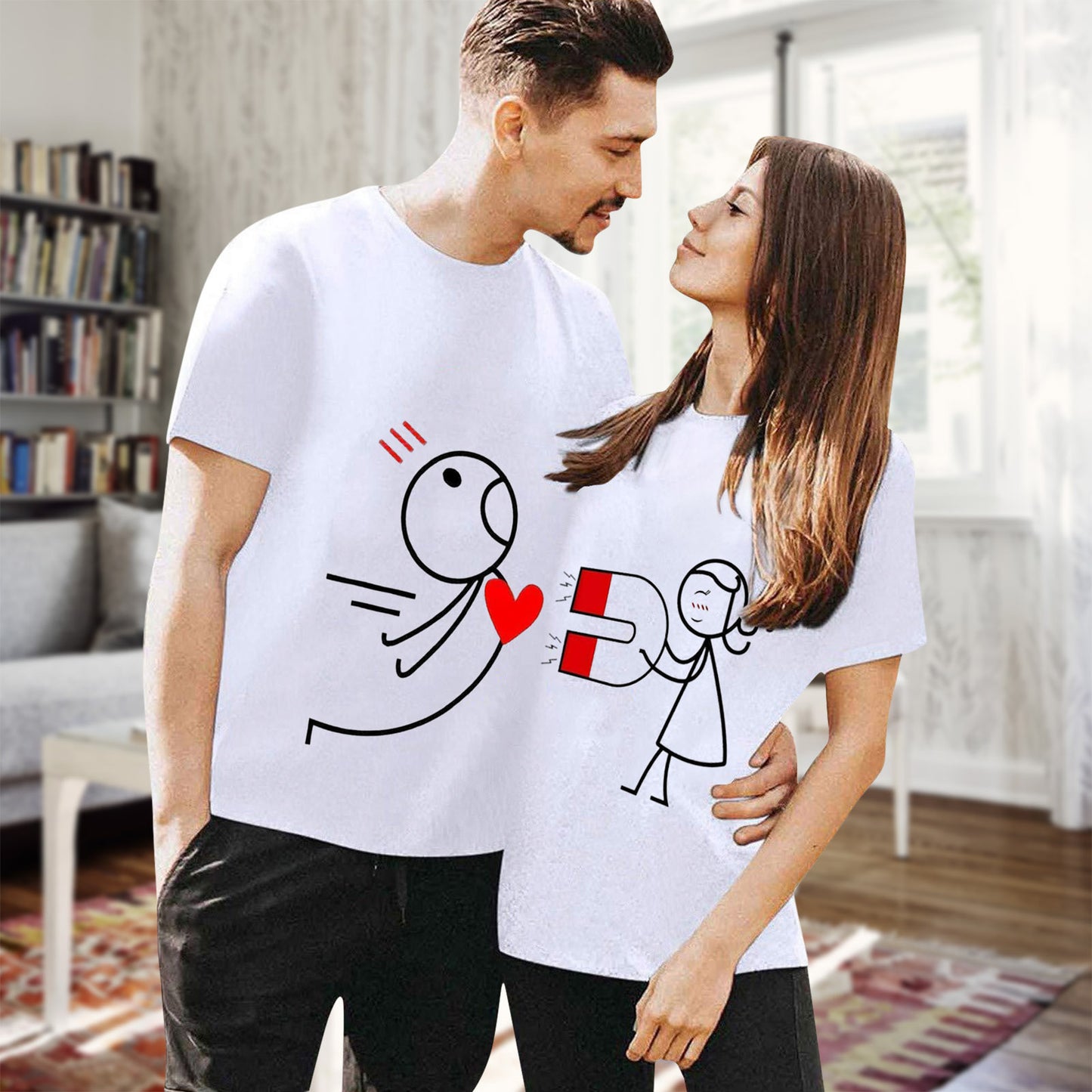 Couple Wear Simple Stroke Printing Short Sleeve