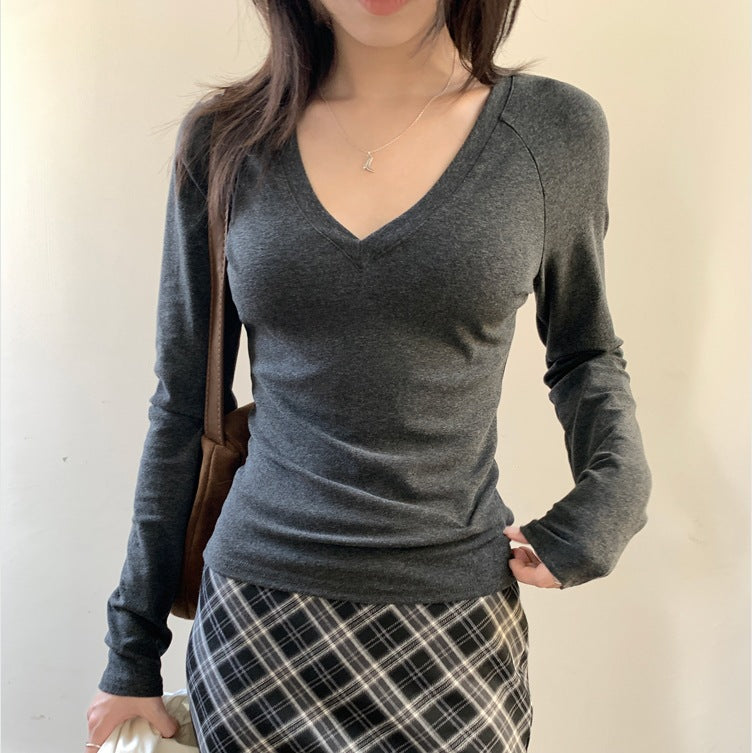 Sweet And Spicy Long-sleeved Shoulder T-shirt Top