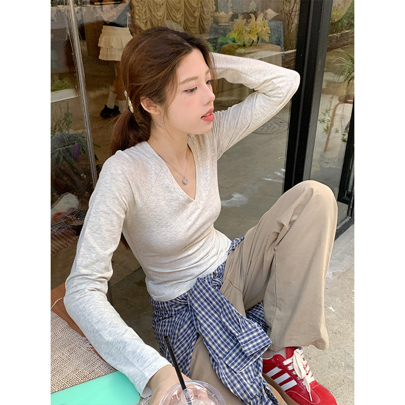 Sweet And Spicy Long-sleeved Shoulder T-shirt Top