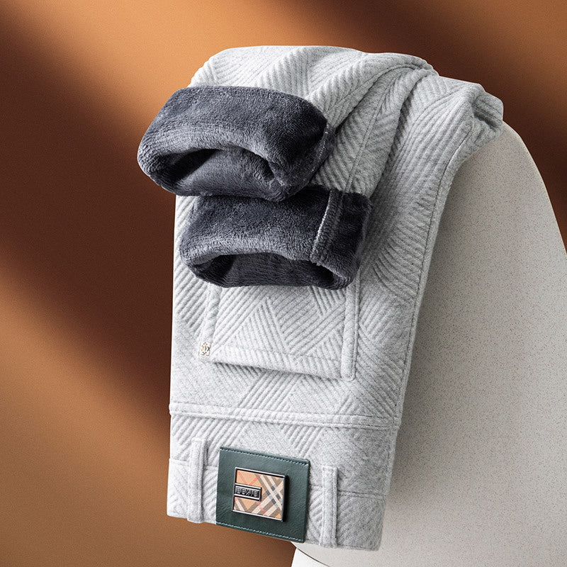 Autumn And Winter Jacquard Casual Pants Men's Fleece-lined Thickened