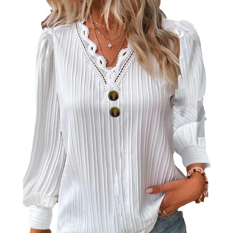 Women's Long-sleeved V-neck Top