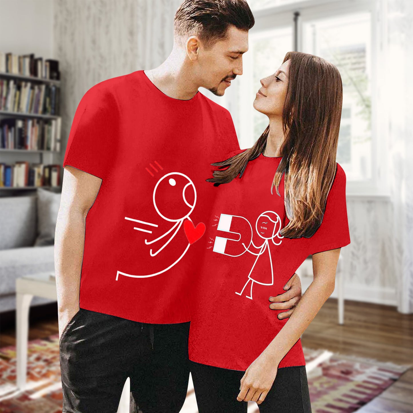 Couple Wear Simple Stroke Printing Short Sleeve