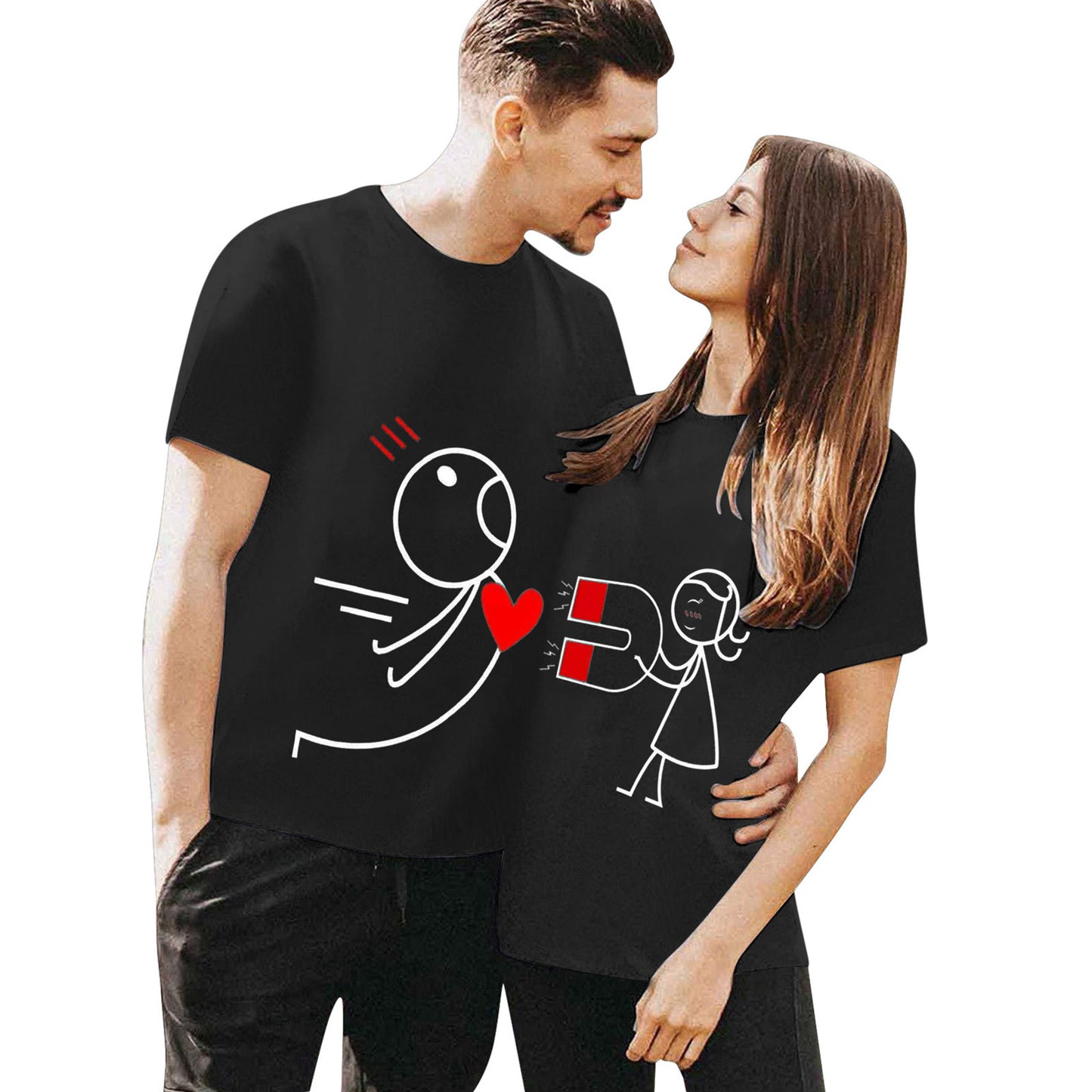 Couple Wear Simple Stroke Printing Short Sleeve