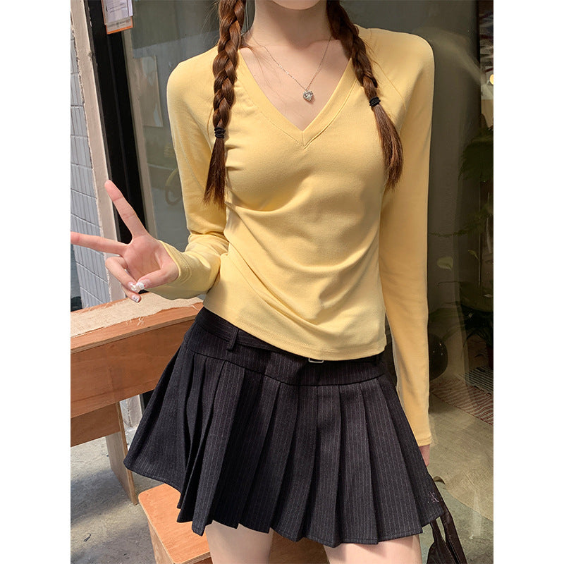 Sweet And Spicy Long-sleeved Shoulder T-shirt Top