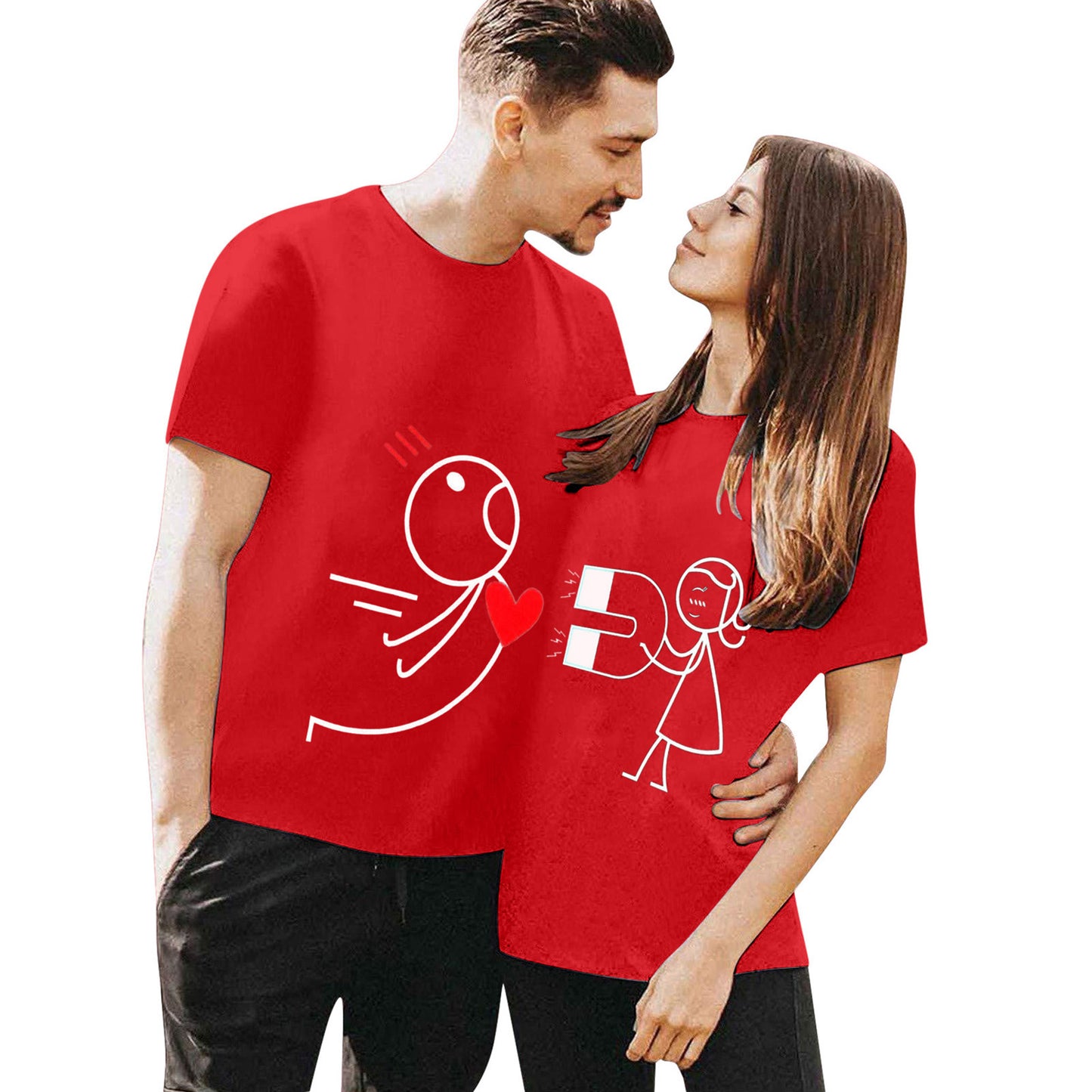 Couple Wear Simple Stroke Printing Short Sleeve