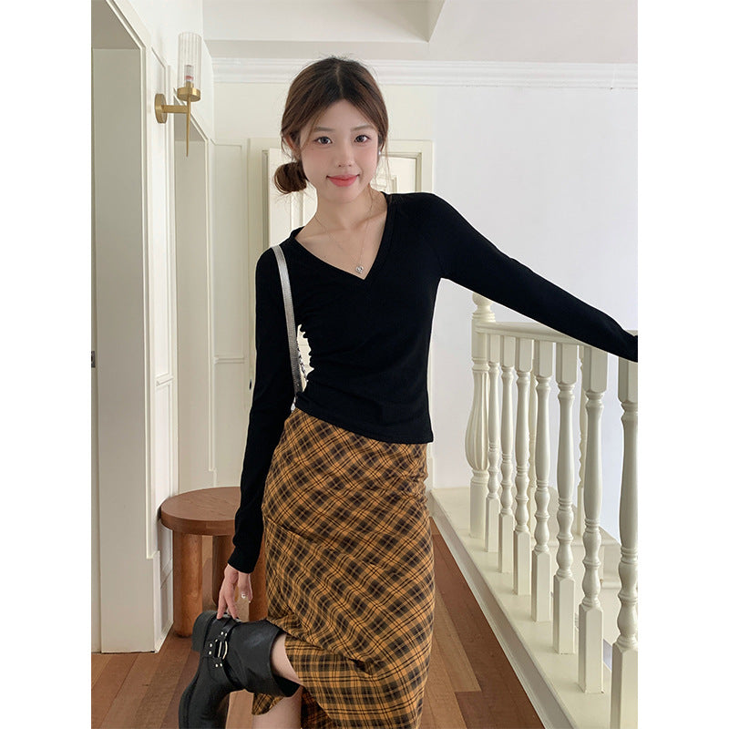 Sweet And Spicy Long-sleeved Shoulder T-shirt Top