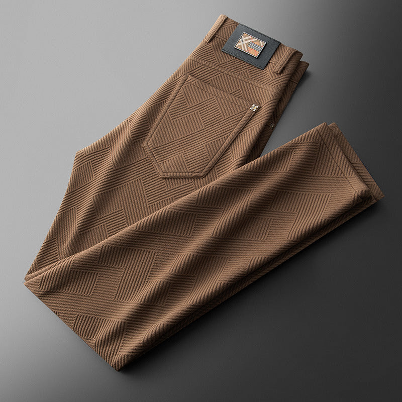 Autumn And Winter Jacquard Casual Pants Men's Fleece-lined Thickened