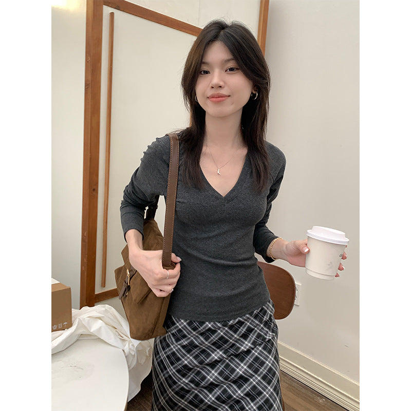 Sweet And Spicy Long-sleeved Shoulder T-shirt Top