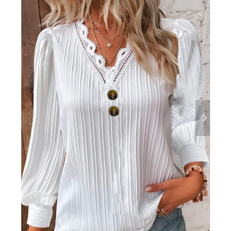 Women's Long-sleeved V-neck Top