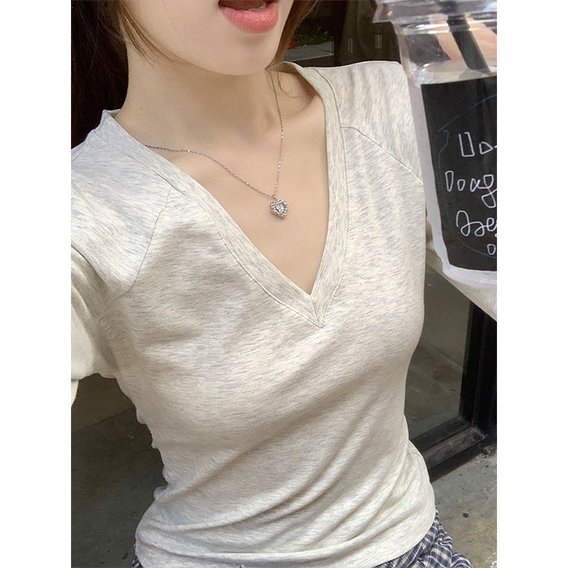 Sweet And Spicy Long-sleeved Shoulder T-shirt Top
