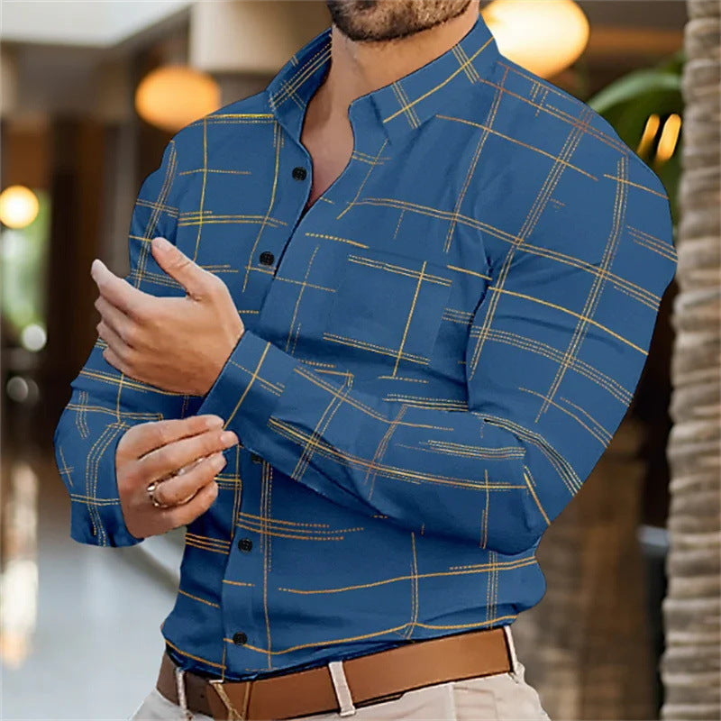 Spring And Summer Solid Color Striped Shirt For Men