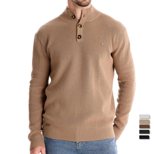 Stand Collar Men's High Quality Business Sweater Solid Color Casual Sweater
