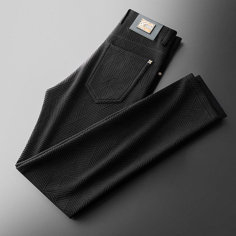 Autumn And Winter Jacquard Casual Pants Men's Fleece-lined Thickened