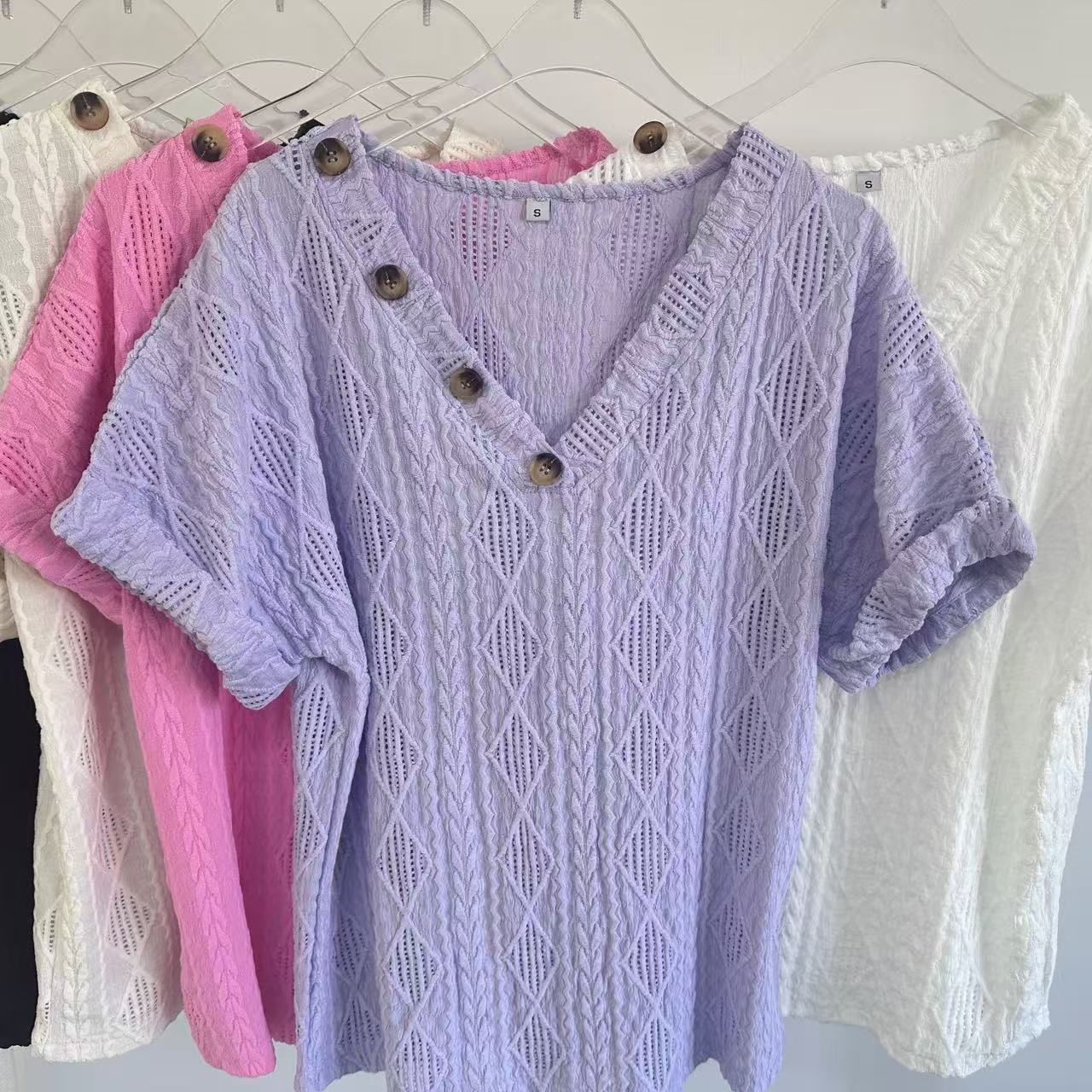 Spring And Summer Fashion V-neck Buttons Jacquard Top