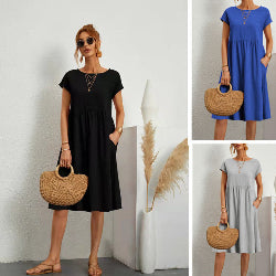 Woman Wearing a Cotton mid length spring dress