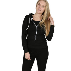 Women wearing a  black stylish drawstring hood