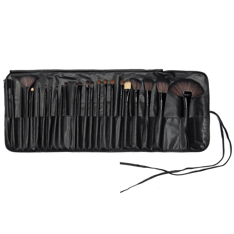 24-Piece Professional Makeup Brush Set – Long Wooden Handle with Soft Synthetic Bristles & PU Brush Roll | Infinity Bazaar