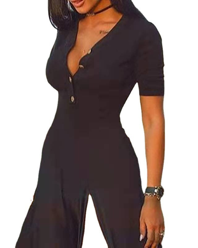 Short-sleeved V-neck Waistline Slit Long Skirt