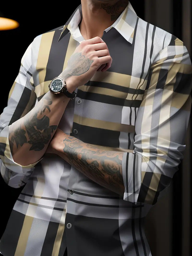 Breathable Casual Versatile Lattice Men's Long Sleeve Shirt