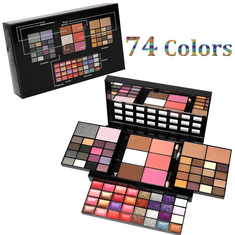 74-Color All-in-One Makeup Palette – Eyeshadow, Lip Gloss, Blush, Highlighter & Contour Kit with Mirror | Infinity Bazaar