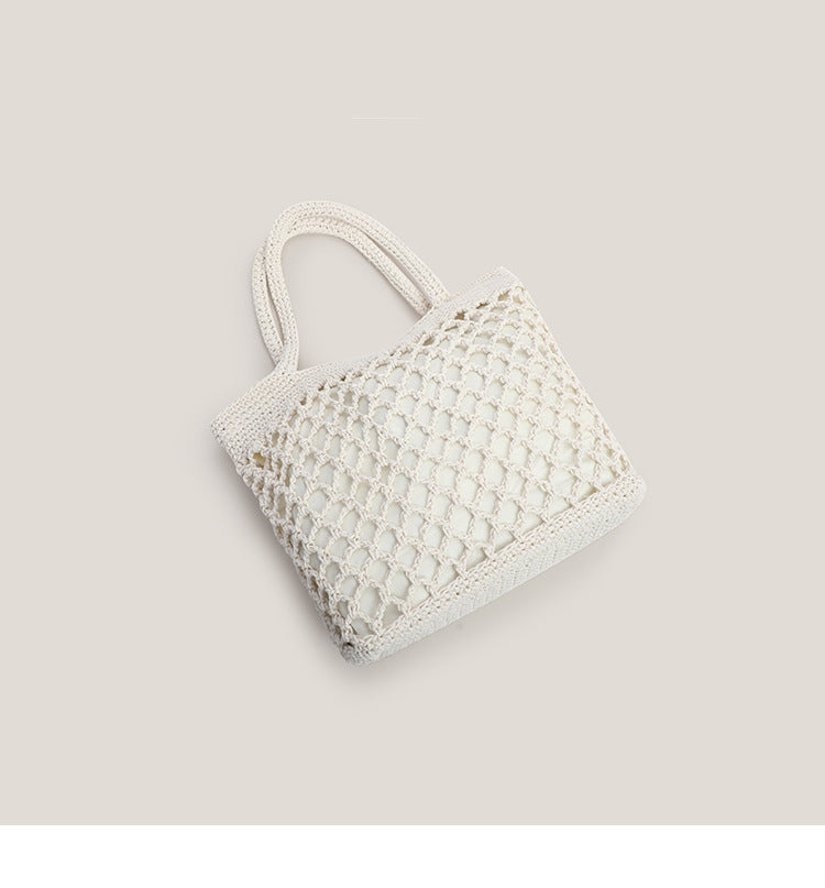 Woven Fishnet Straw Tote Bag
