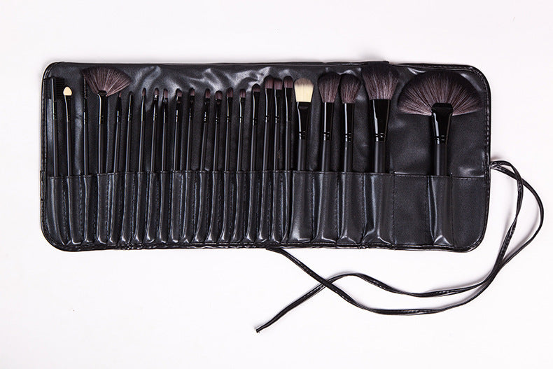 24-Piece Professional Makeup Brush Set – Long Wooden Handle with Soft Synthetic Bristles & PU Brush Roll | Infinity Bazaar