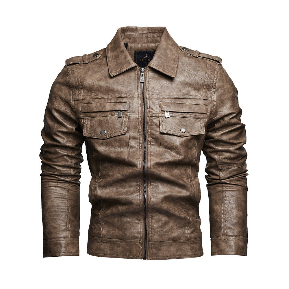 Lapel Fashion Casual Men's Clothing Leather Coat Motorcycle Jacket