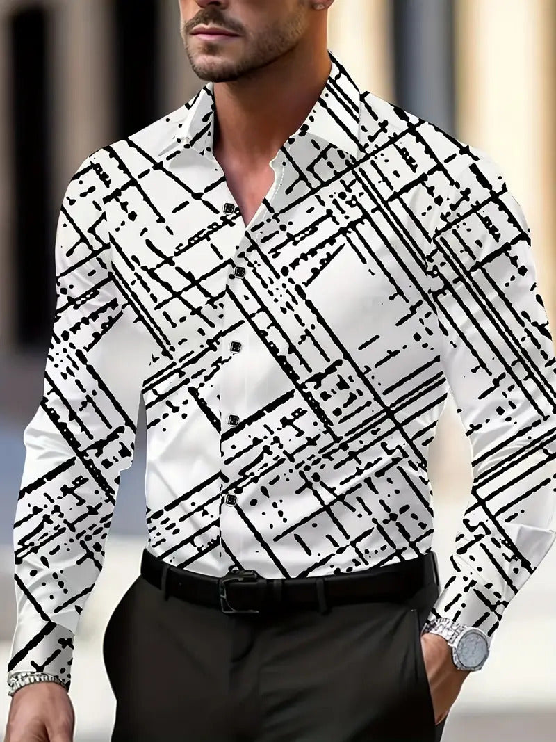 Breathable Casual Versatile Lattice Men's Long Sleeve Shirt