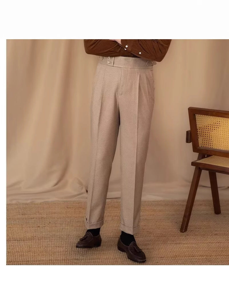 High Waist Casual Pants Men's Warm Straight