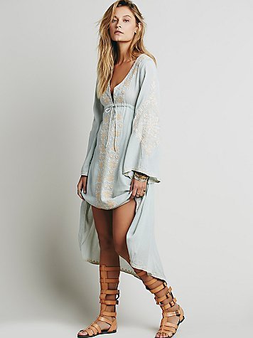 Long sleeve V-neck embroidered dress
