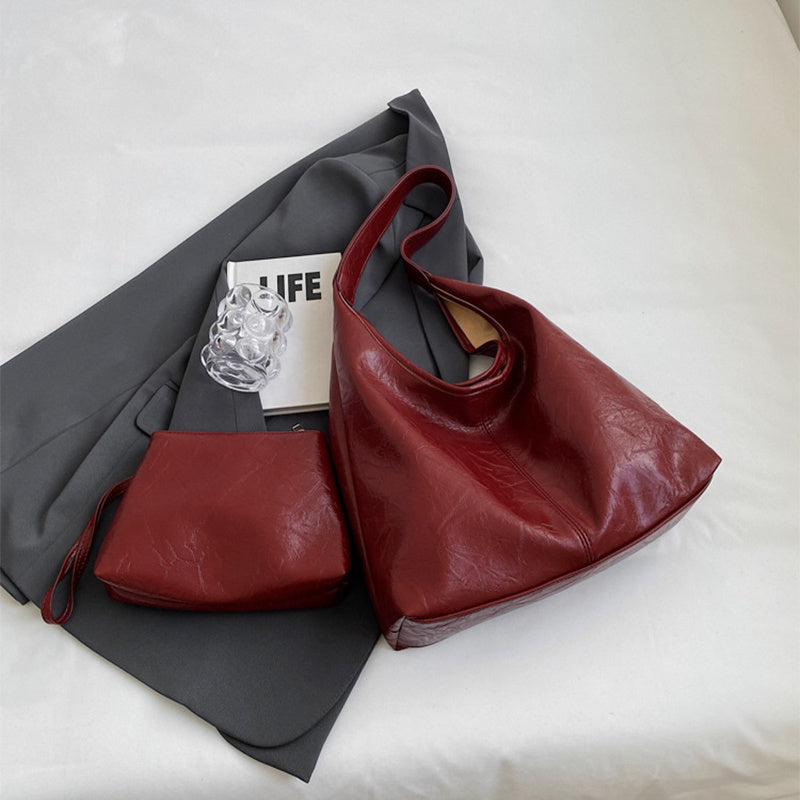 Women's 2pcs Composite Fashionable Tote Shoulder Bag With Clutch