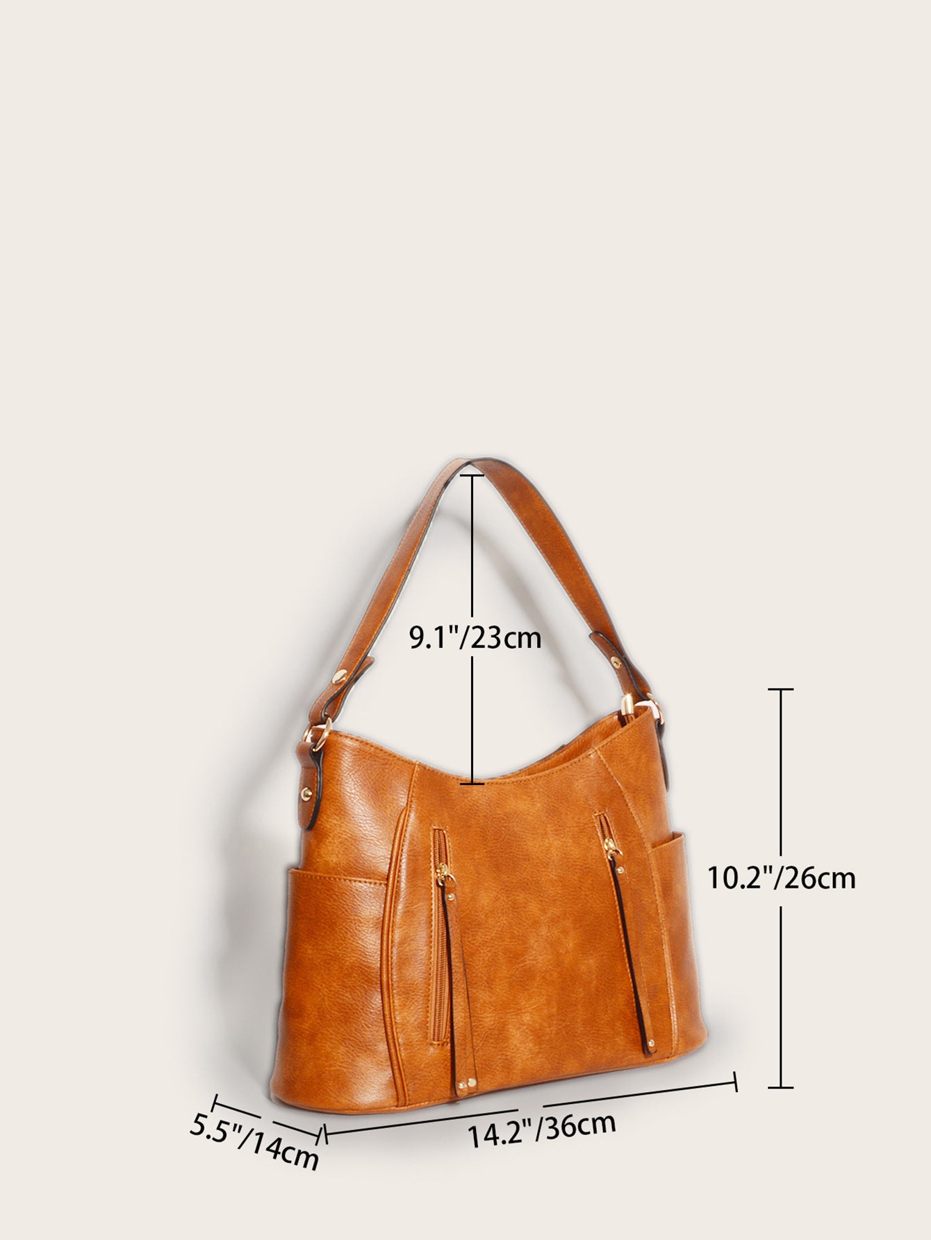 Retro Double Zipper Tassel Shoulder Bag for Women | Embossed PU Leather, Cylinder Shape, European-American Style | PG-275 Brown / Gray | Infinity Bazaar