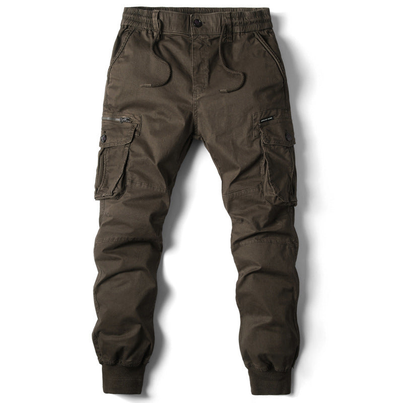 Solid Color Skinny Pants Multi-pocket Men's Working Pants