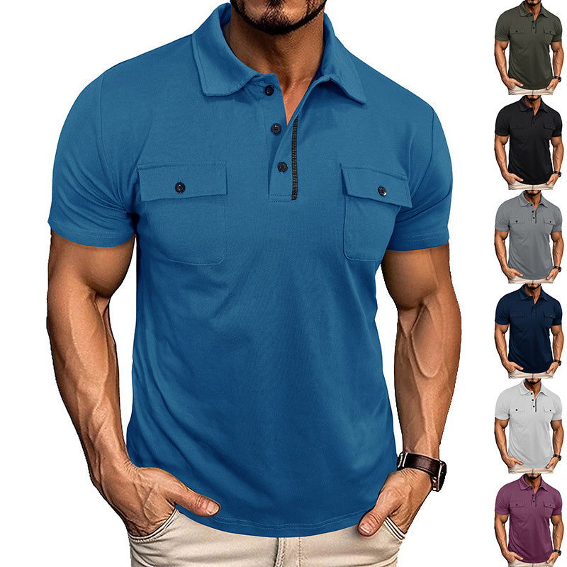Summer Lapel Button Polo Shirt With Pockets - Outdoor Fashion Short Sleeve Tops For Men