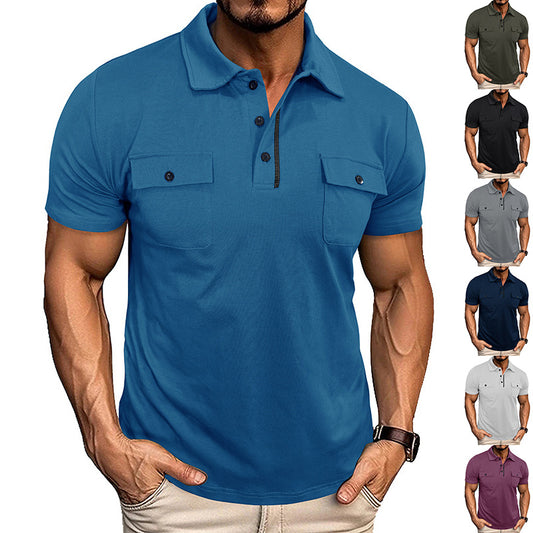 Summer Lapel Button Polo Shirt With Pockets - Outdoor Fashion Short Sleeve Tops For Men