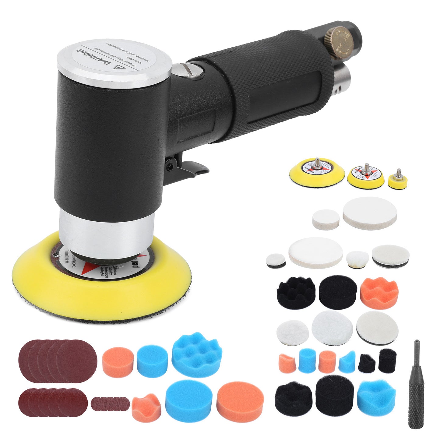 48-Piece Eccentric Air Sander Pneumatic Polisher with 1/4" Air Nozzle, 1–3 Inch Pads, for Car Waxing, Grinding & Detail Sanding | Infinity Bazaar