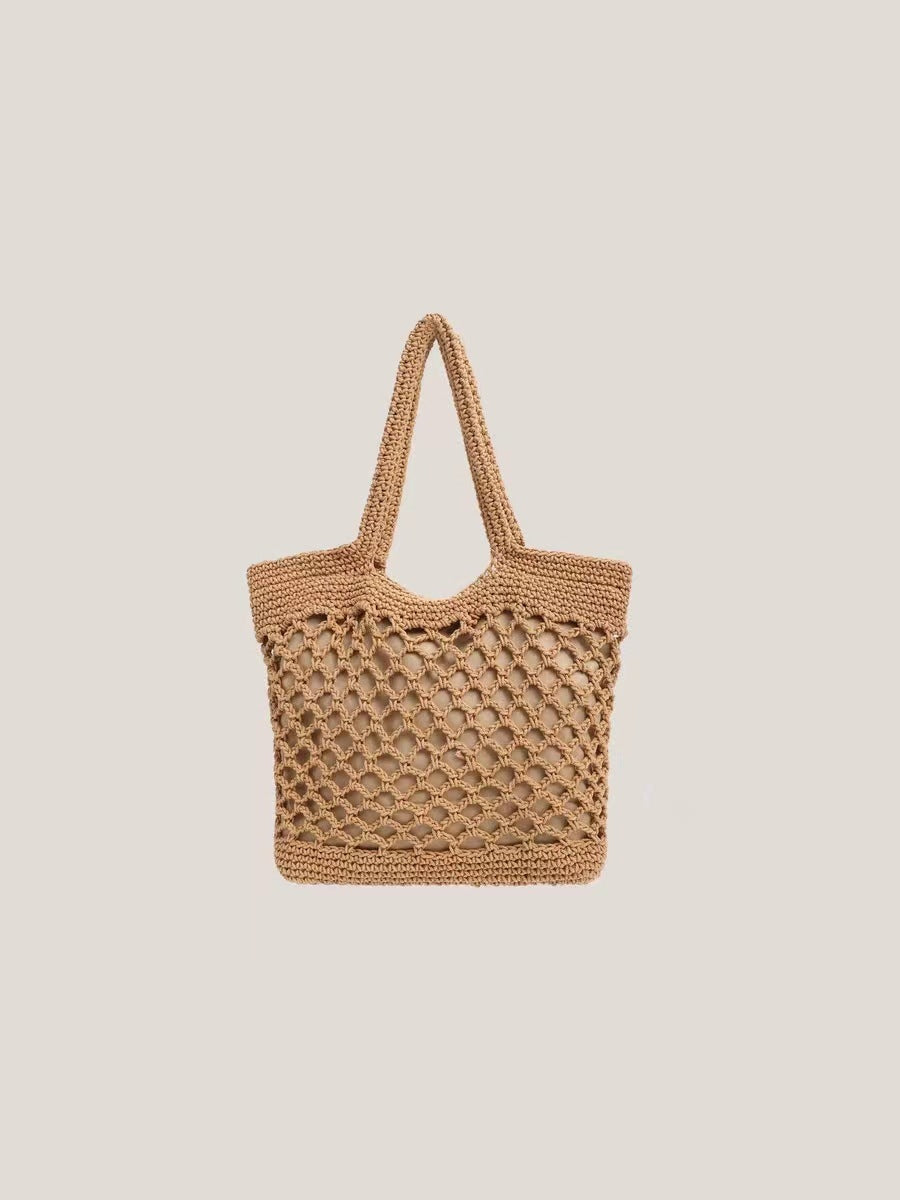 Woven Fishnet Straw Tote Bag