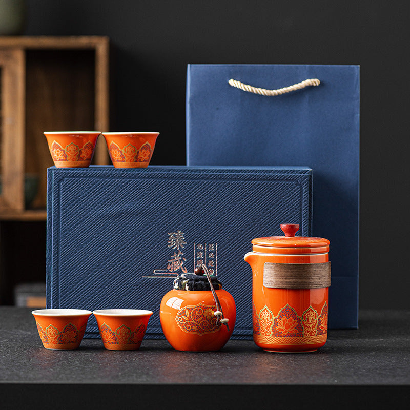 Tea Set Suit Ceramic One Pot Four Cups Gift Box