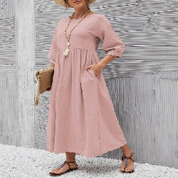 Women's Cotton A-Line Dress – Round Neck Casual Skirt Dress | Infinity Bazaar