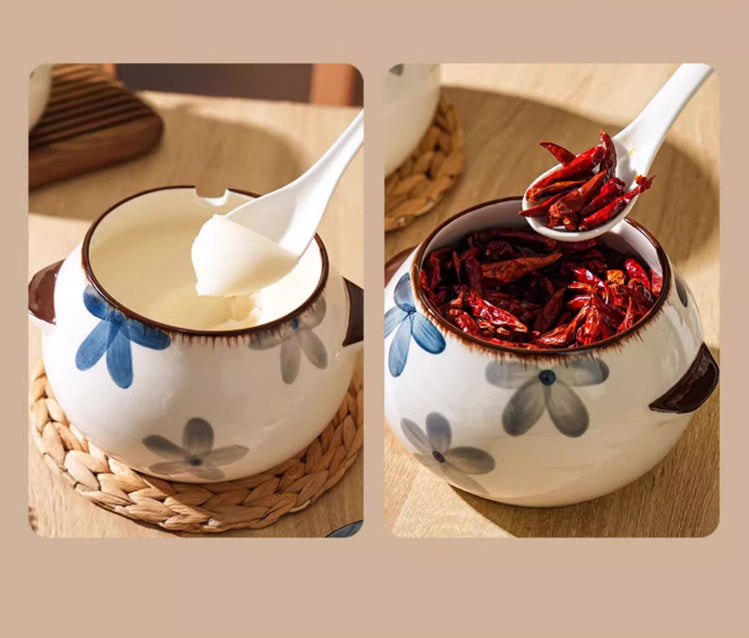 Household Ceramic High Temperature Resistant Binaural Seasoning Jar