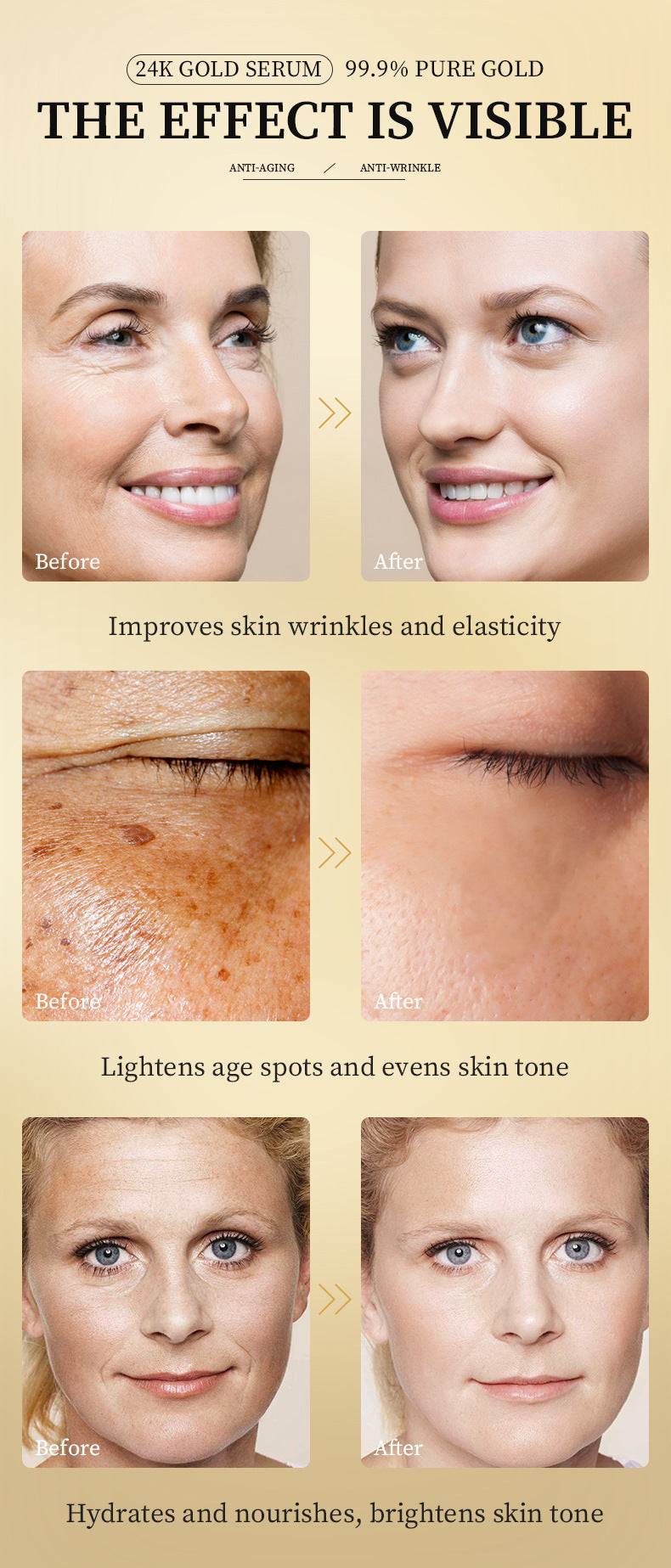 24K Gold Foil Face Serum – 30mL Vitamin E & Retinol Anti-Wrinkle Lifting Essence for All Skin Types | Infinity Bazaar