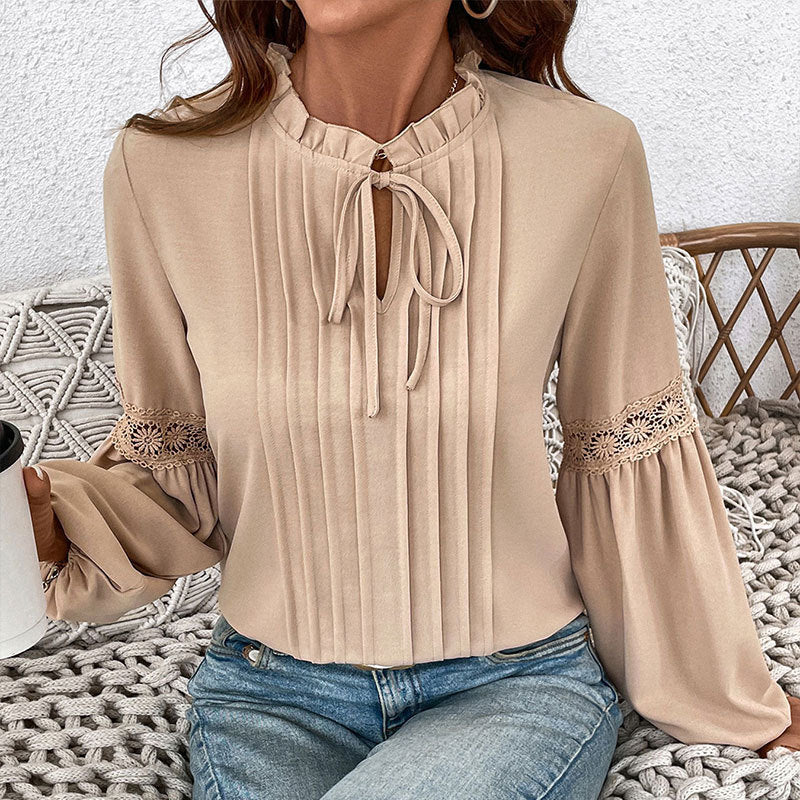 Top Drawstring V-neck Pleated Shirt
