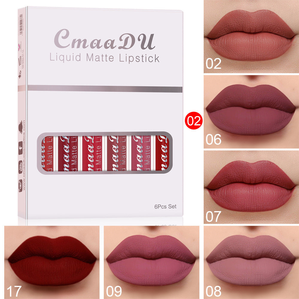 6-Box Matte Waterproof Lip Gloss Set – Long-Lasting, Non-Stick Cup, Multivitamin-Infused Liquid Lipsticks | Infinity Bazaar