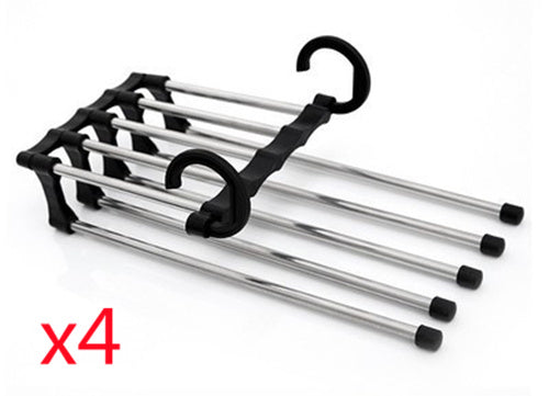 5-in-1 Stainless Steel Pants Hanger – Space-Saving Multi-Functional Clothes Rack for Wardrobe Organization, Rotatable & Detachable | Infinity Bazaar