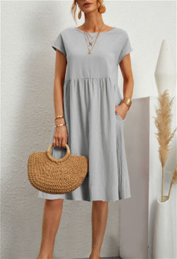 Women's Cotton A-Line Dress – Round Neck Casual Skirt Dress | Infinity Bazaar