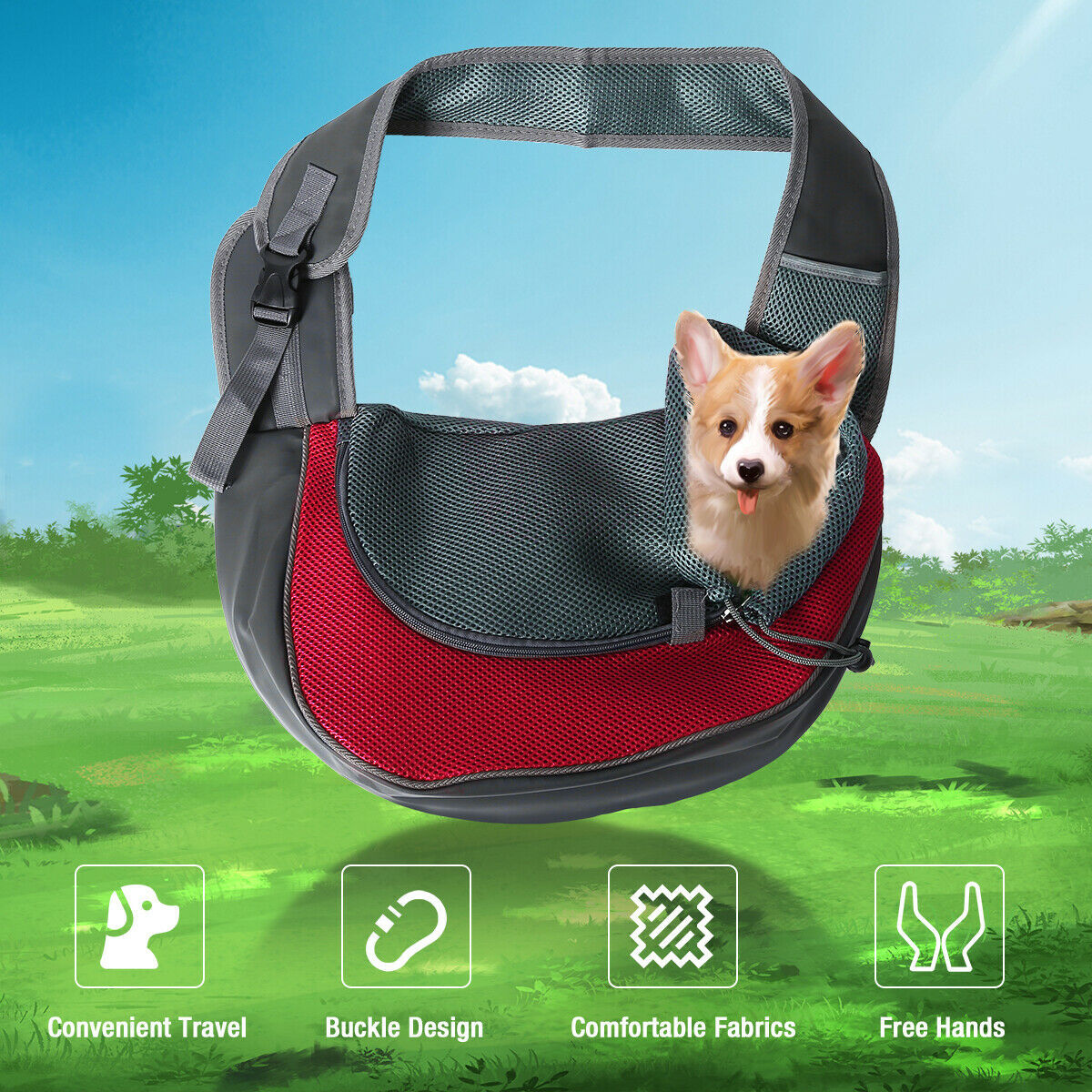 POPMARKET Dog Carrier Shoulder Bag – Breathable Mesh Sling with Safety Hook & Adjustable Strap, for Small Pets up to 22lbs | Infinity Bazaar