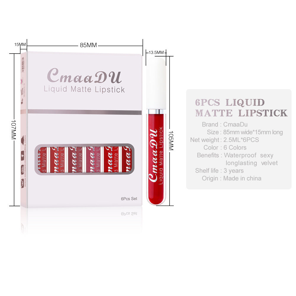 6-Box Matte Waterproof Lip Gloss Set – Long-Lasting, Non-Stick Cup, Multivitamin-Infused Liquid Lipsticks | Infinity Bazaar