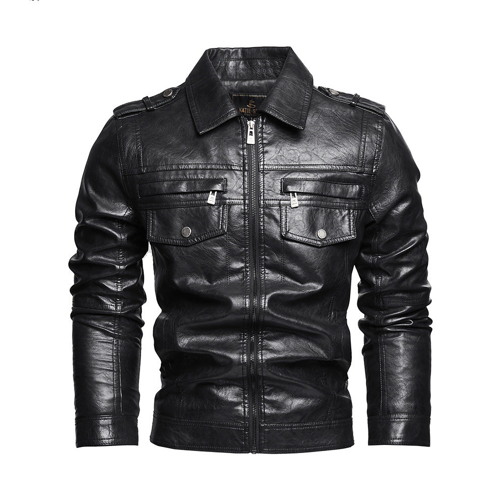 Lapel Fashion Casual Men's Clothing Leather Coat Motorcycle Jacket