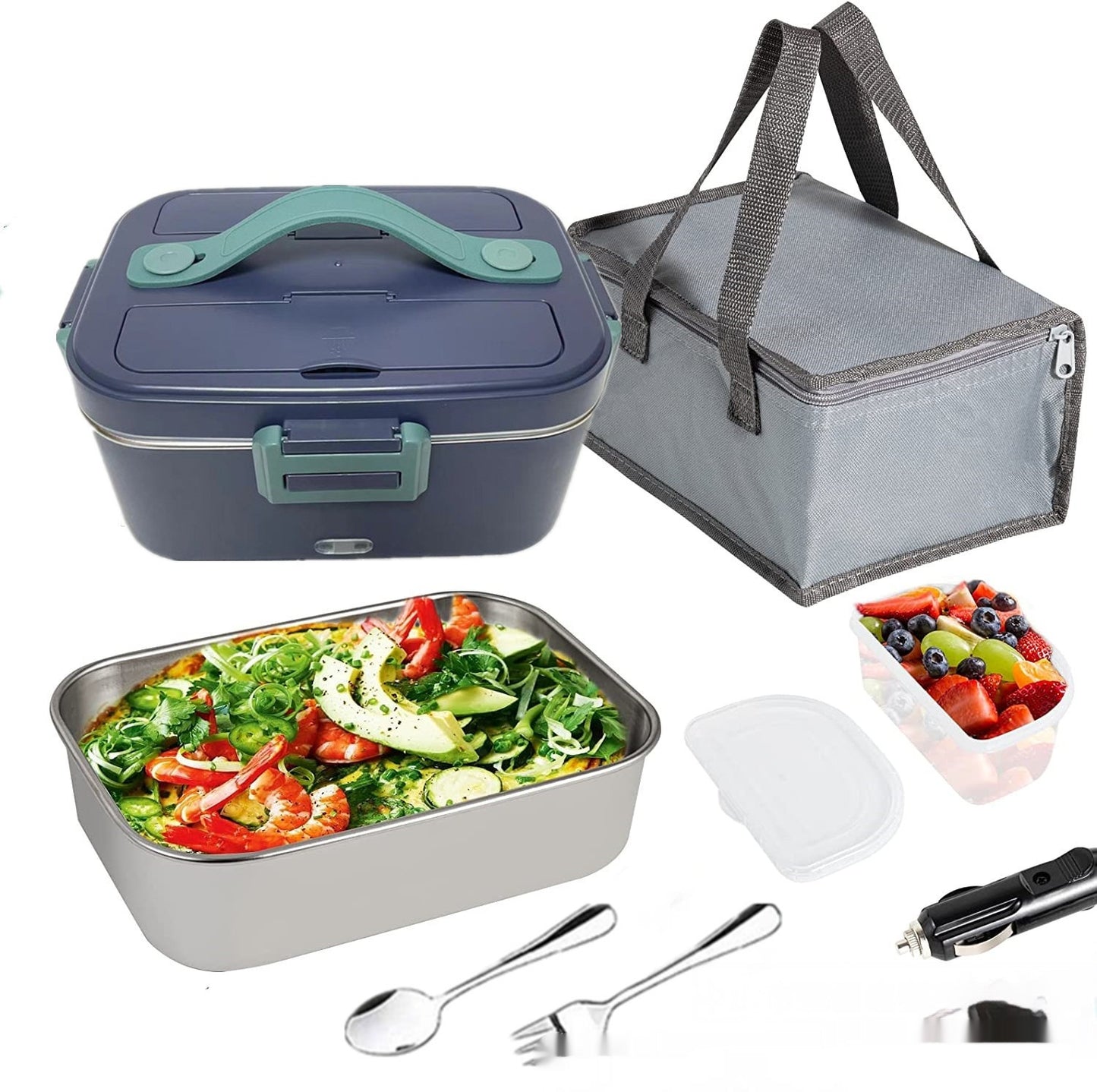 75W Electric Lunch Box Portable Food Warmer – No Water Injection, Removable Stainless Steel Liner, for Home & Car Use | Infinity Bazaar