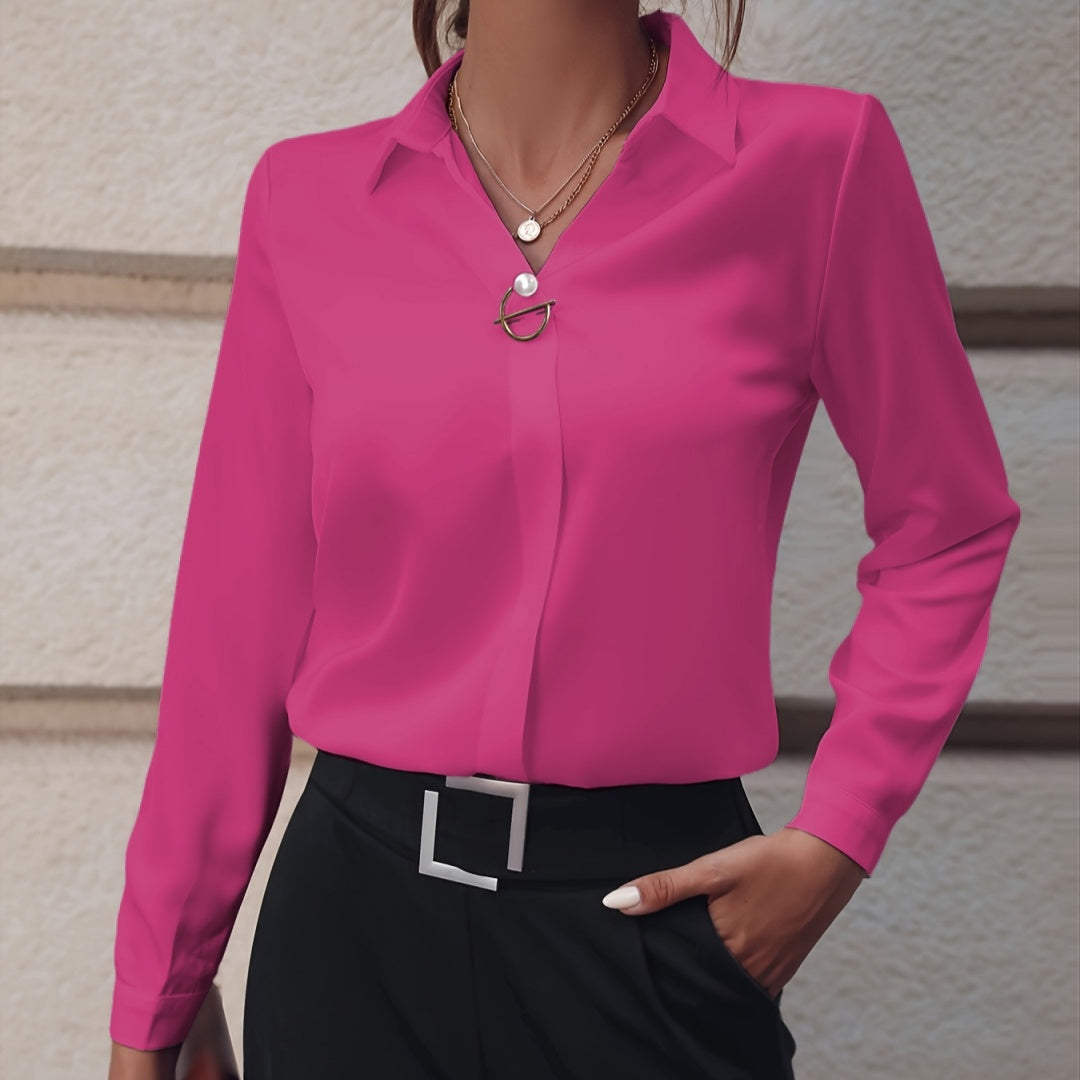 Women's Shirt Versatile Simple Solid Color Long Sleeve Mid-length Plus Size